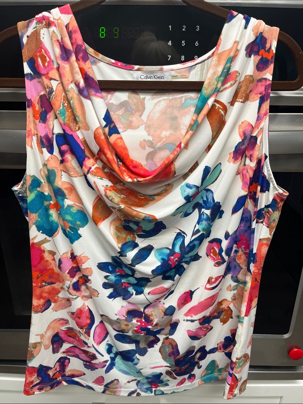 Calvin Klein White Floral Cowl Neck Sleeveless Top